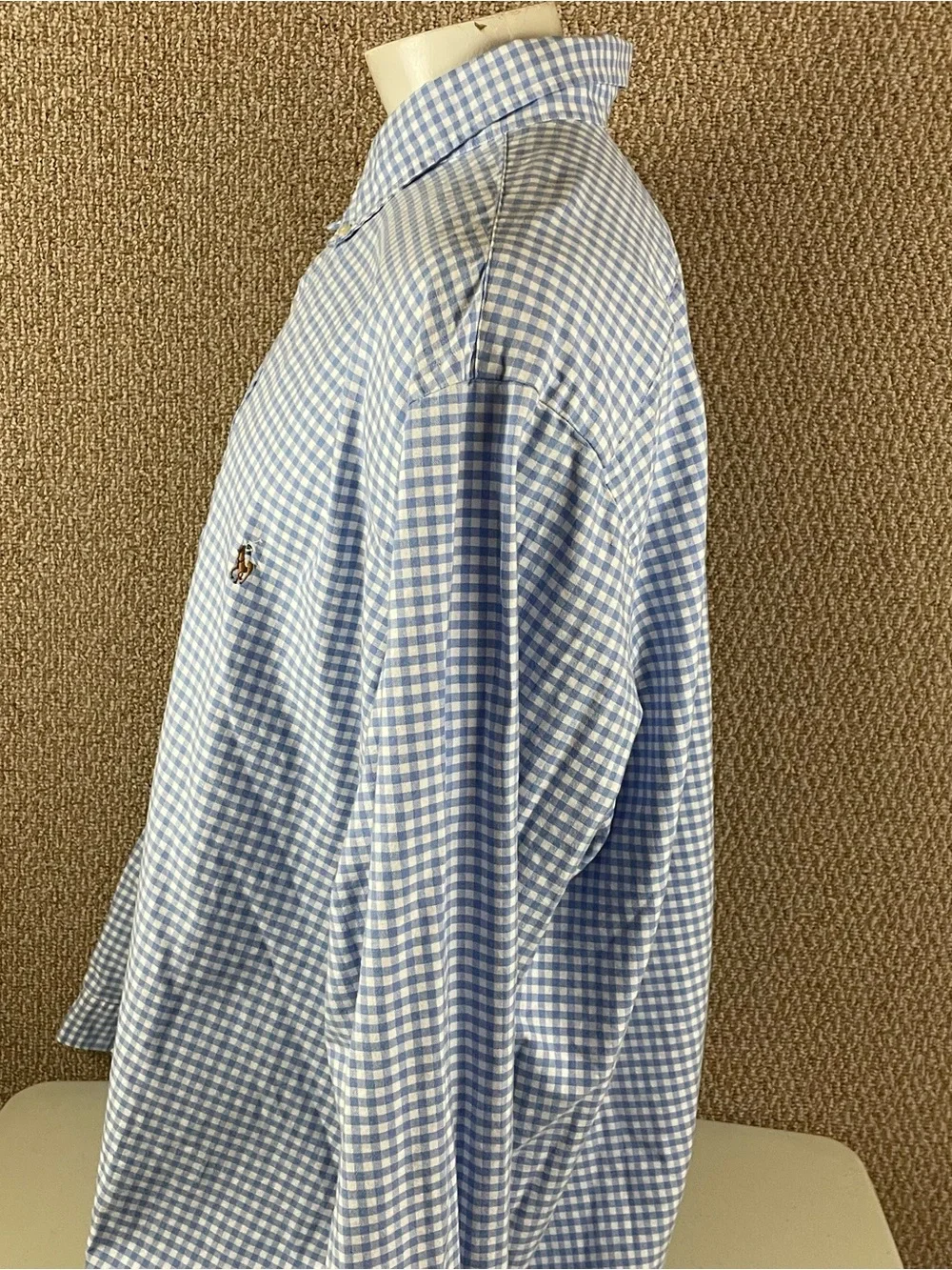 Polo Ralph Lauren Mens 4XLT Blue Gingham Oxford Shirt Thick Flesh Pony F129